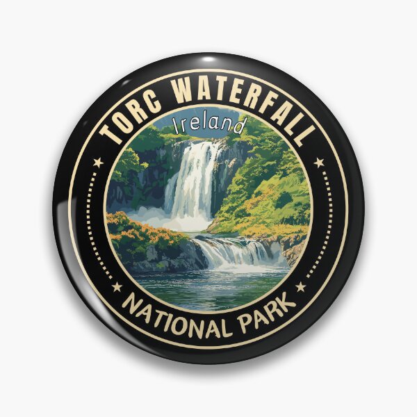 Item preview, Torc Waterfall in Killarney National Park Ireland Retro Travel Art Emblem designed and sold by MaateoDesign.