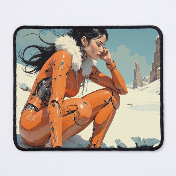 Item preview, art illustration poster of cyborg female in snow contemplating designed and sold by cyberhymes.