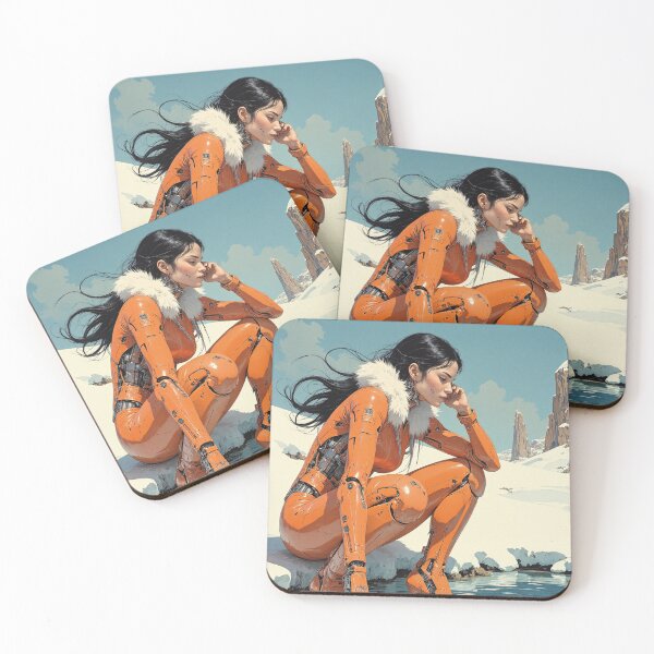 Item preview, art illustration poster of cyborg female in snow contemplating designed and sold by cyberhymes.
