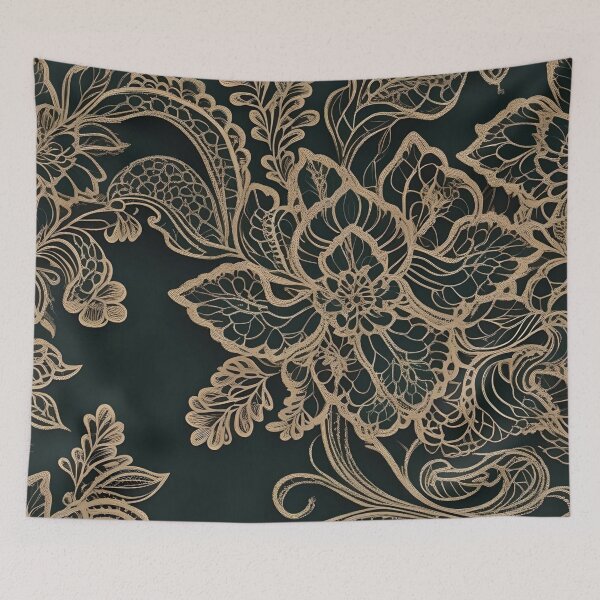 Item preview, Flowers Leaves Branches Lace On Green Background designed and sold by Ciervo Primavera.