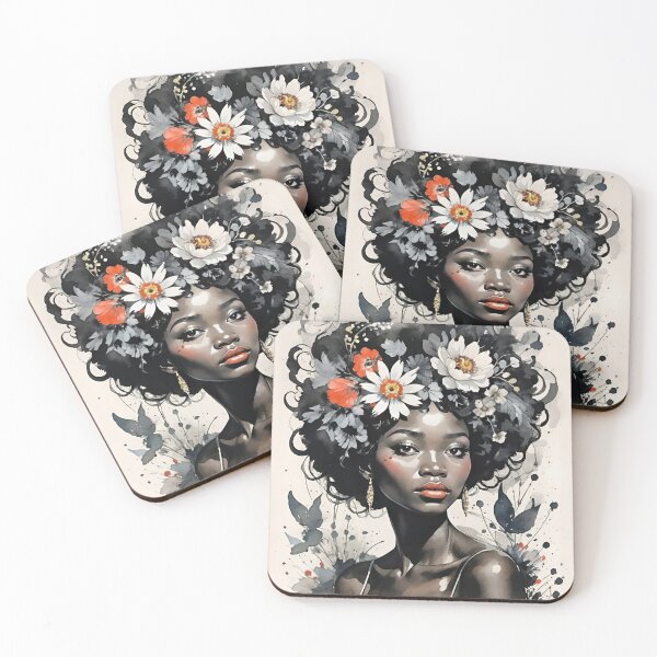 Item preview, Whimsical Black Woman With Flowers In Her Afro Floral Watercolor designed and sold by CarrollGene.