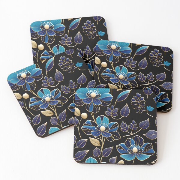 Item preview, Bold Indigo and Turquoise Floral Motif with Classic Appeal designed and sold by Juliette Ozkalfayan.