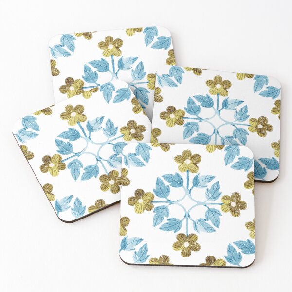 Item preview, Blue leaves and olive green flowers floral tile. Bohemial symmetric tile design. Stylized flowers. designed and sold by helga-wigandt.