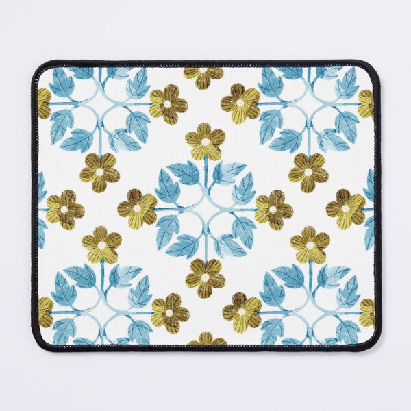 Item preview, Blue leaves and olive green flowers floral tile. Bohemial symmetric tile design. Stylized flowers. designed and sold by helga-wigandt.
