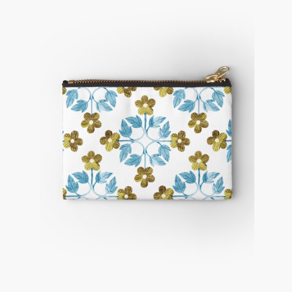 Item preview, Blue leaves and olive green flowers floral tile. Bohemial symmetric tile design. Stylized flowers. designed and sold by helga-wigandt.