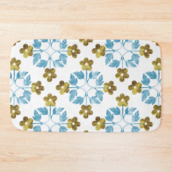Item preview, Blue leaves and olive green flowers floral tile. Bohemial symmetric tile design. Stylized flowers. designed and sold by helga-wigandt.