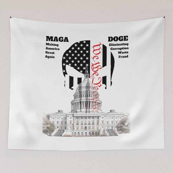 Item preview, Capital Building and We The People Skull with Letters MAGA & DOGE designed and sold by AmericaFreedom.