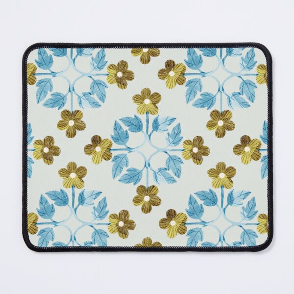 Item preview, Blue leaves and flowers floral tile on light grey background. Bohemial symmetric tile design. Stylized flowers. designed and sold by helga-wigandt.