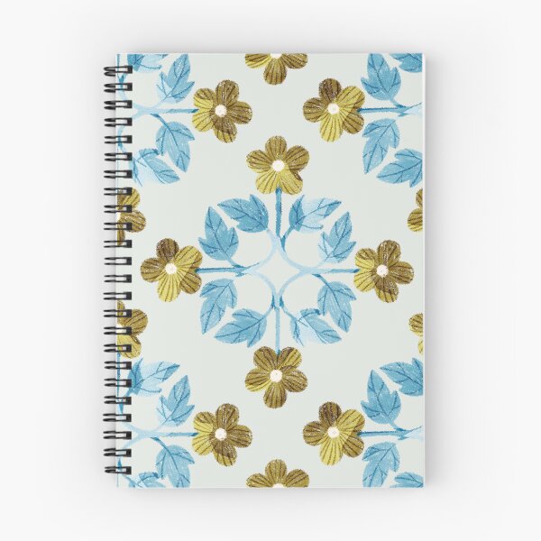 Item preview, Blue leaves and flowers floral tile on light grey background. Bohemial symmetric tile design. Stylized flowers. designed and sold by helga-wigandt.