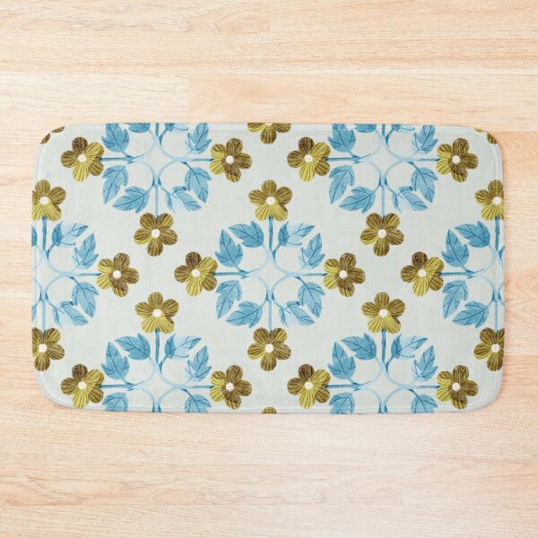Item preview, Blue leaves and flowers floral tile on light grey background. Bohemial symmetric tile design. Stylized flowers. designed and sold by helga-wigandt.