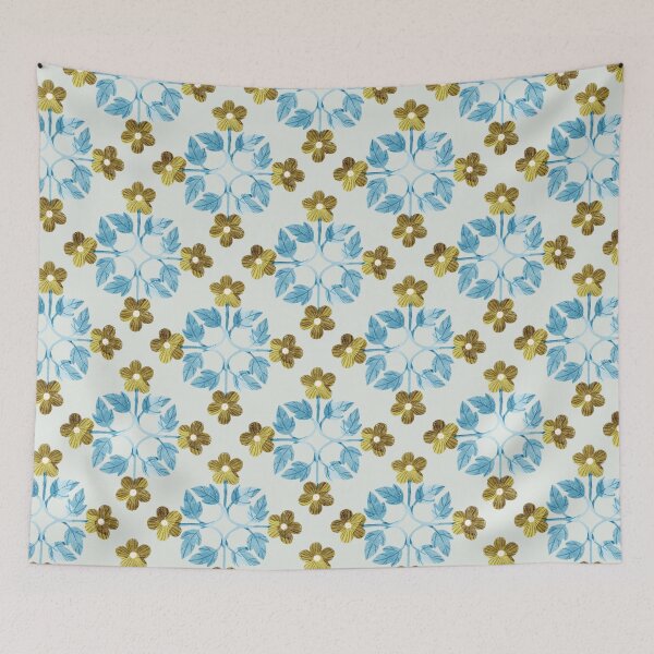 Item preview, Blue leaves and flowers floral tile on light grey background. Bohemial symmetric tile design. Stylized flowers. designed and sold by helga-wigandt.