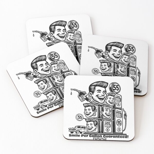 Item preview, 1950s-style black-and-white cartoon gas pumps designed and sold by 8Totem.
