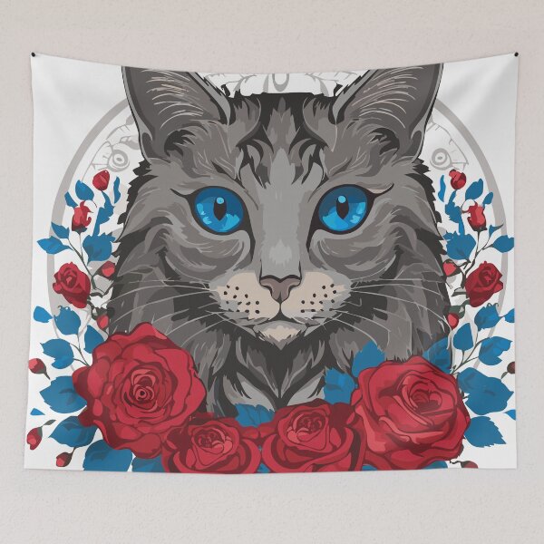 Item preview, Majestic Blue-Eyed Cat with Roses designed and sold by Wanderly Ways.