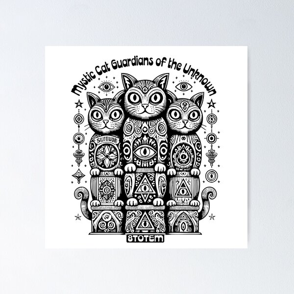 Item preview, Mystic Cat Guardians black and white designed and sold by 8Totem.