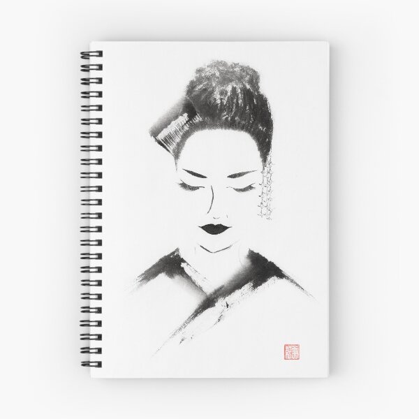 Item preview, Painted portrait of a Geisha Japanese Zen Sumi-e artwork on white rice paper art print designed and sold by AwenArtPrints.