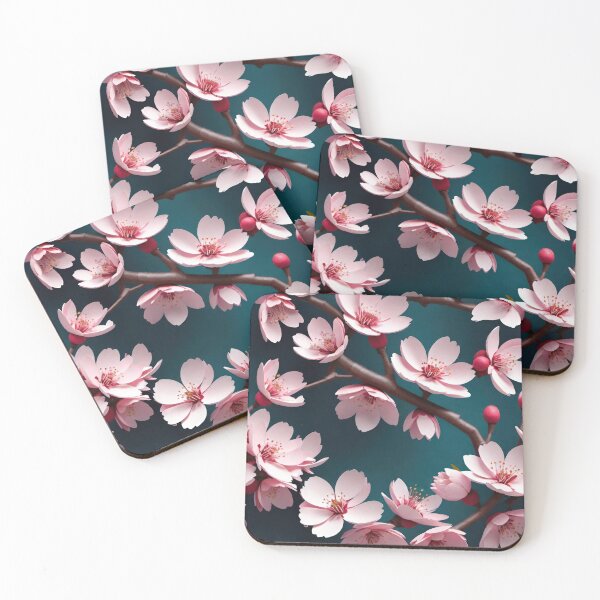Item preview, Pink Cherry Blossoms 3D Deep Teal Background designed and sold by CarrollGene.