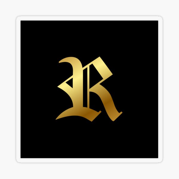 Aperçu de l'œuvre Lettre majuscule R - Effet feuille d'or Police gothique Blackletter Script / Old English créée et vendue par STUDIO-72.