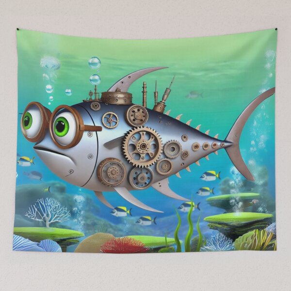 Item preview, Steampunk Tuna with Gears and Goggles designed and sold by Sillytoe.