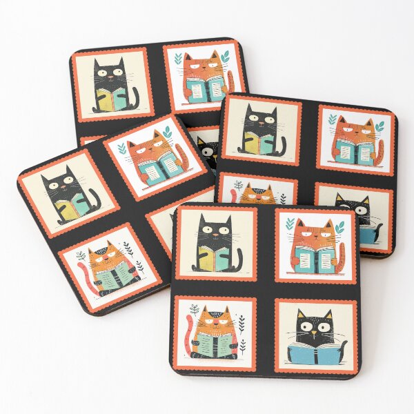 Item preview, Whimsical and Cute Cat Reading Book Illustrations Stamp Pack designed and sold by GolDreamShop.