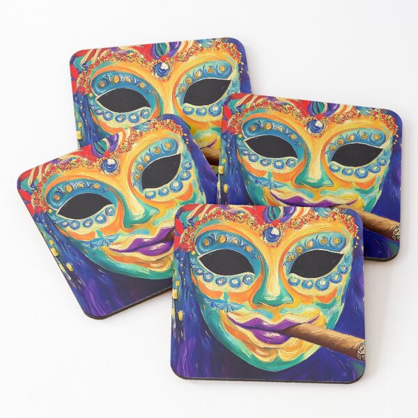 Item preview, Mardi Gras Whispers in the Smoke - A Masked Reveler in Festive Splendor Digital AI Art designed and sold by OlfactoART Studio.