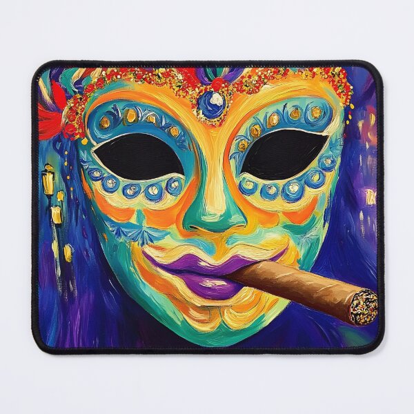 Item preview, Mardi Gras Whispers in the Smoke - A Masked Reveler in Festive Splendor Digital AI Art designed and sold by OlfactoART Studio.