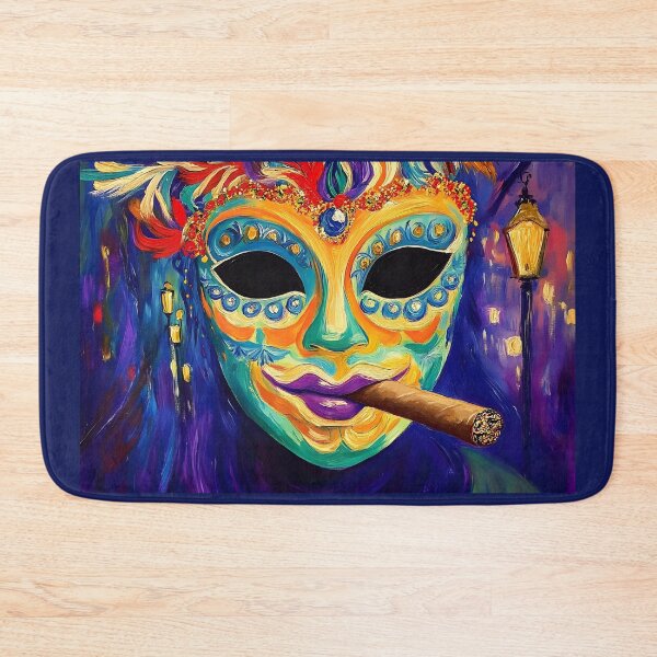 Item preview, Mardi Gras Whispers in the Smoke - A Masked Reveler in Festive Splendor Digital AI Art designed and sold by OlfactoART Studio.
