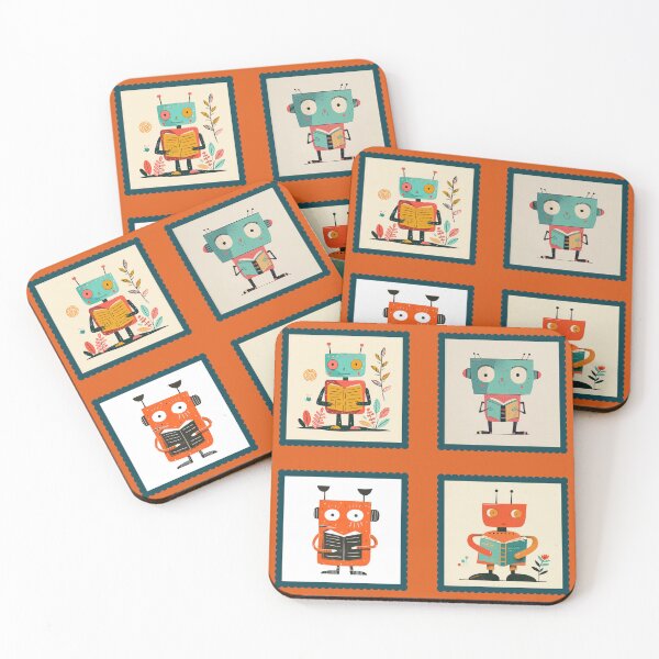 Item preview, Cute and Whimsical Robot Reading Book Illustrations Stamp Set designed and sold by GolDreamShop.