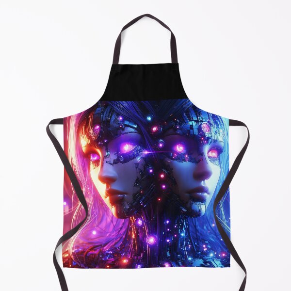 Item preview, Twindentical Fantasy twin twho-headed she robot fantasy purple-blue hue artwork designed and sold by EmeraldeaArt.