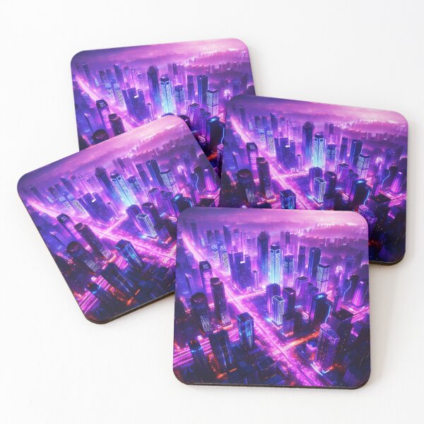 Item preview, utopy Big fantasy purple-blue hue city from bird-eye view designed and sold by EmeraldeaArt.
