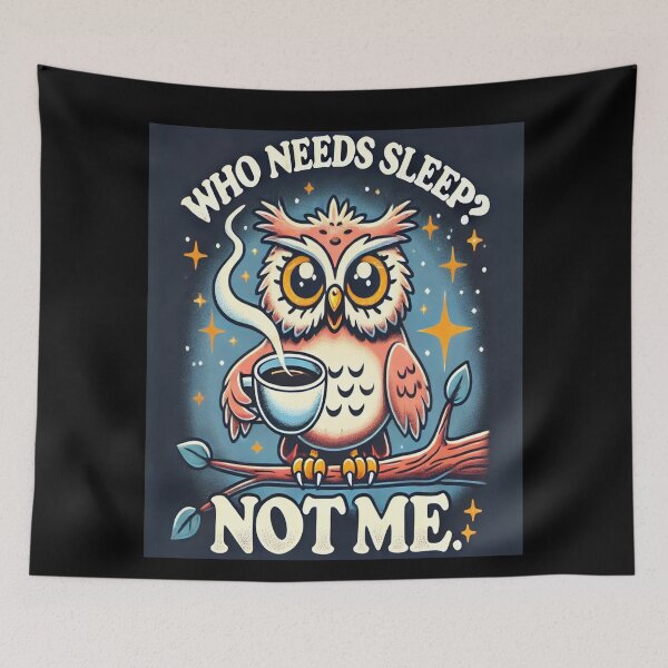 Item preview, “Coffee Owl Illustration - Who Needs Sleep?” designed and sold by Marcinkowski-studio .