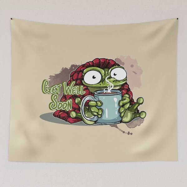 Item preview, Warm and Cozy Frog Drinking Hot Cocoa: Get Well Soon designed and sold by iduzarts.