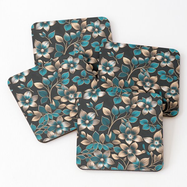 Item preview, Bold Teal, Gold and Turquoise Floral Motif with Classic Appeal designed and sold by Juliette Ozkalfayan.