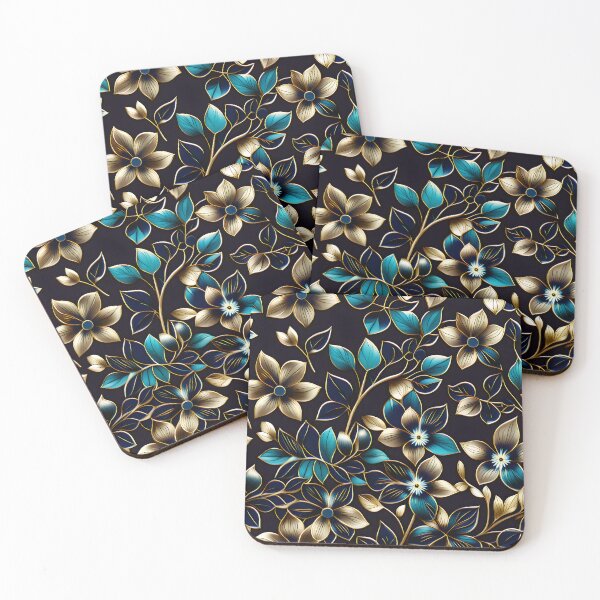 Item preview, Elegant Teal, Gold and Indigo Floral Motif with Delicate Fine Line Detailing designed and sold by Juliette Ozkalfayan.