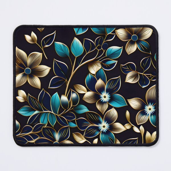 Item preview, Elegant Teal, Gold and Indigo Floral Motif with Delicate Fine Line Detailing designed and sold by Juliette Ozkalfayan.