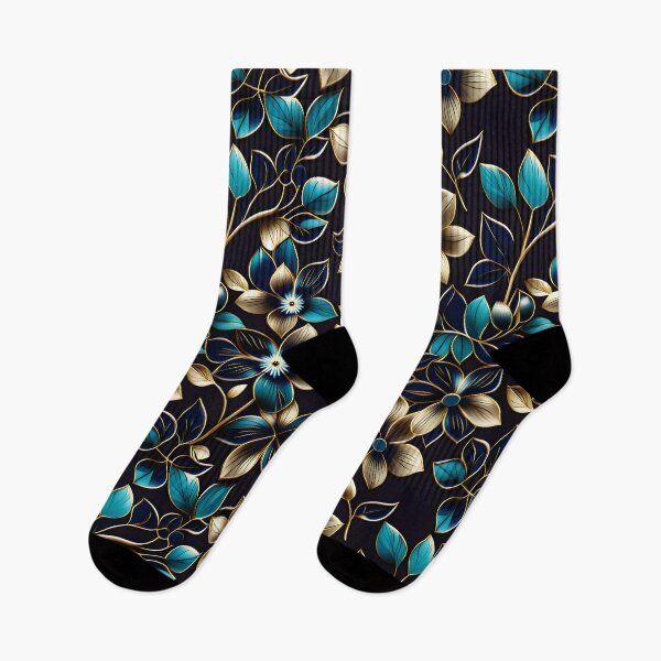 Item preview, Elegant Teal, Gold and Indigo Floral Motif with Delicate Fine Line Detailing designed and sold by Juliette Ozkalfayan.