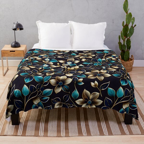 Item preview, Elegant Teal, Gold and Indigo Floral Motif with Delicate Fine Line Detailing designed and sold by Juliette Ozkalfayan.