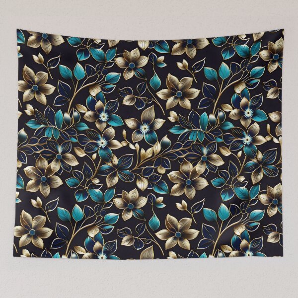 Item preview, Elegant Teal, Gold and Indigo Floral Motif with Delicate Fine Line Detailing designed and sold by Juliette Ozkalfayan.