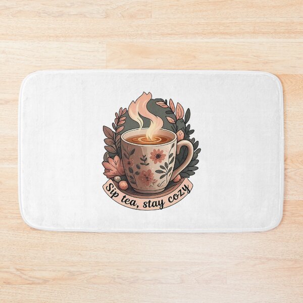 Item preview, Steaming Mug of Tea Cozy Elements Sip Tea Stay Cozy Soft Rounded Typography Dusty Rose Cream Forest Green Calming Hygge-Inspired designed and sold by zoughlal.