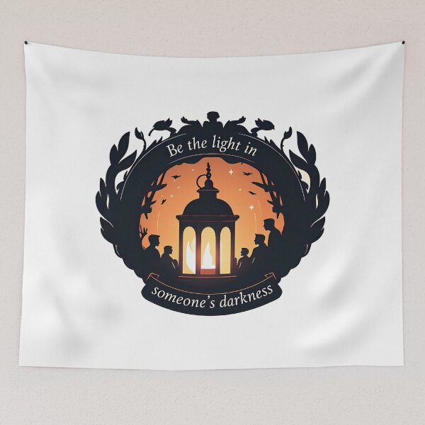 Item preview, Glowing Lantern Candle Silhouettes Be the Light in Someone’s Darkness Elegant Serif Font Deep Navy Warm Orange Soft White Gradient Colors Hope Kindness Heartfelt designed and sold by zoughlal.