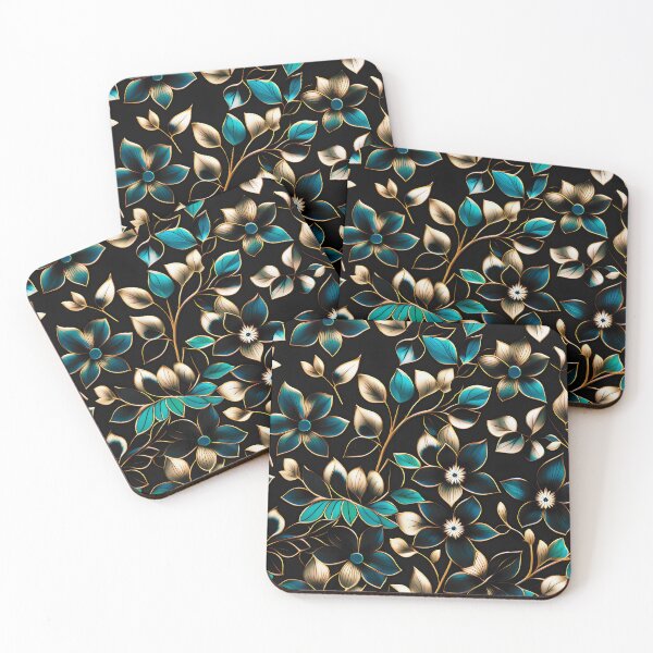 Item preview, Elegant Teal and Gold Botanical Pattern with Green Accents designed and sold by Juliette Ozkalfayan.