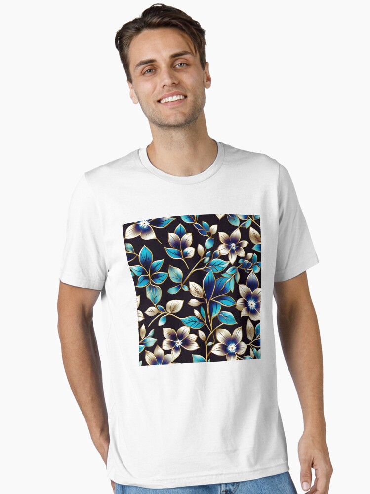 Sophisticated Teal and Gold Floral Motif with Indigo Details