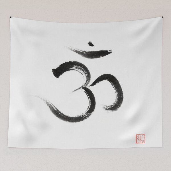 Item preview, Sanskrit Om or Aum symbol of the crown chakra Japanese Zen Sumi-e painting on white rice paper art print designed and sold by AwenArtPrints.