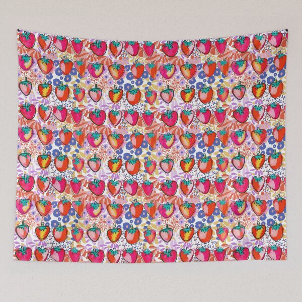 Item preview, Maximalist strawberries on floral designed and sold by Clare Younis.