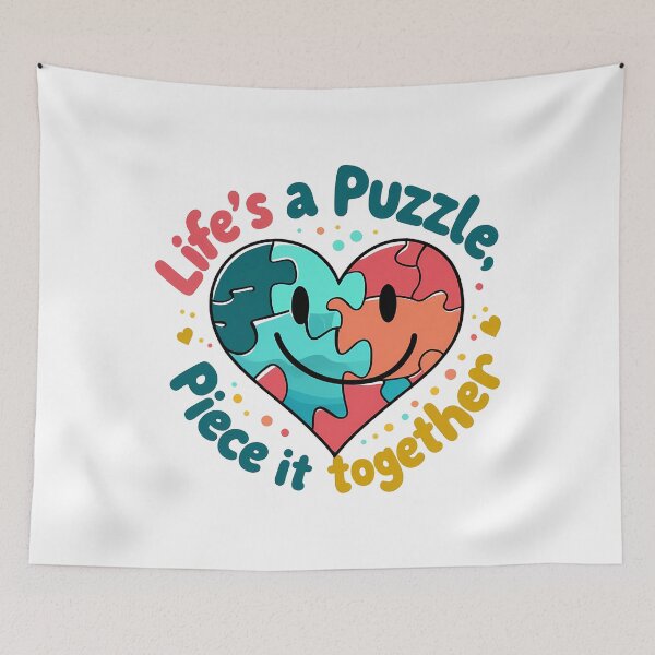 Item preview, Life's a Puzzle Piece It Together Puzzle Pieces Heart Smiley Face Design designed and sold by zoughlal.