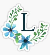Monogram L Pretty Blue Flowers Sticker