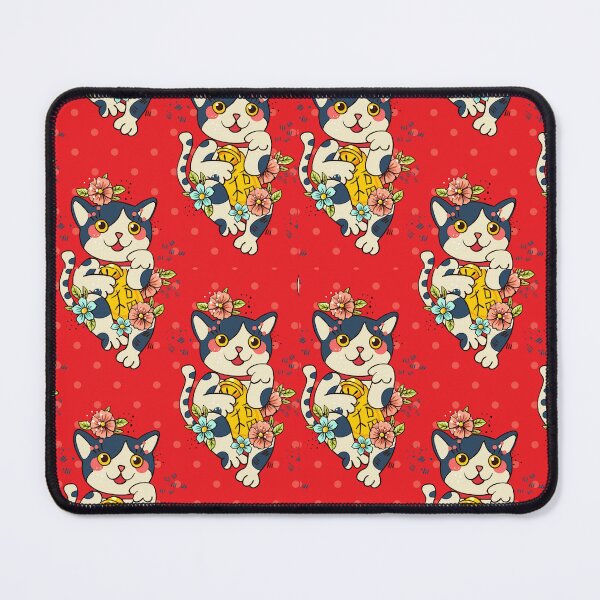 Item preview, Happy Japanese Cat Maneki Neko Flowered designed and sold by vintageretrostyleshop.