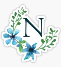 Monogram N Pretty Blue Flowers Sticker