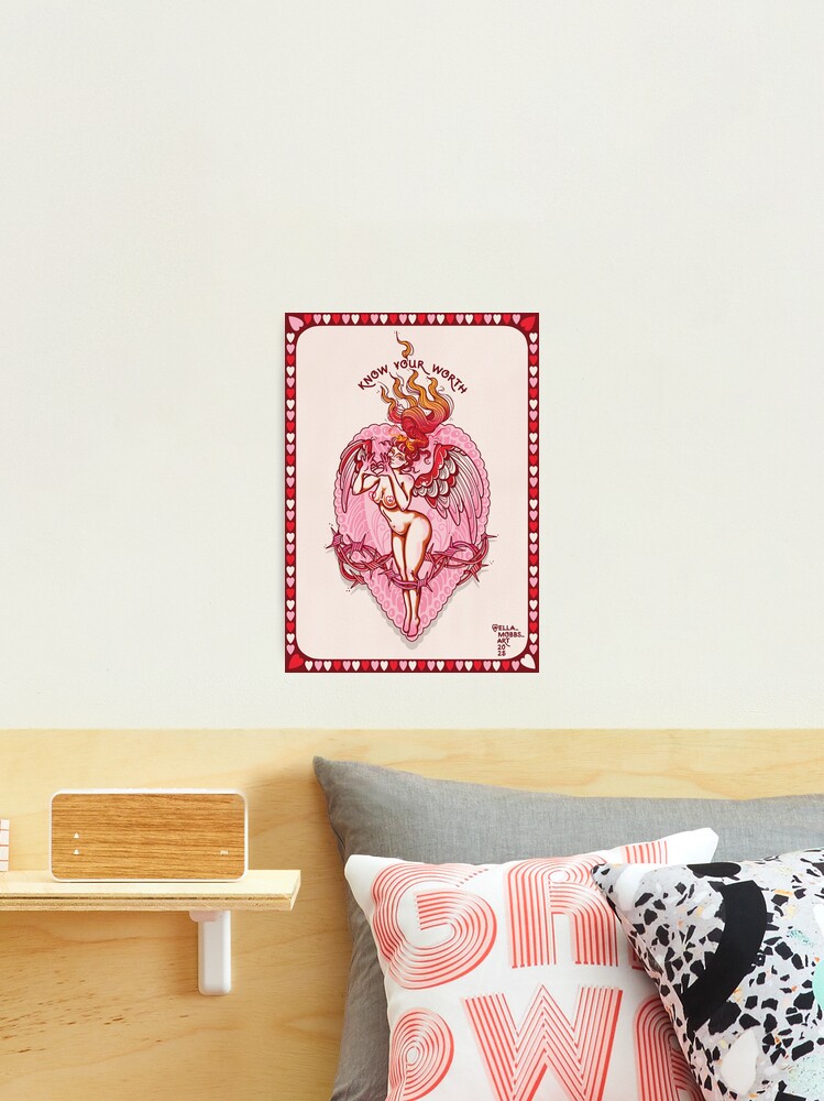 Thumbnail 2 of 3, Photographic Print, Know Your Worth Traditional Tattoo Flash by Ella Mobbs Creep Heart designed and sold by ellamobbs.