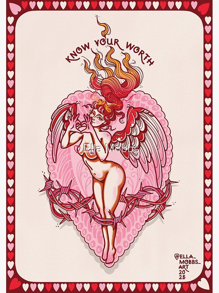 Thumbnail 3 of 3, Photographic Print, Know Your Worth Traditional Tattoo Flash by Ella Mobbs Creep Heart designed and sold by ellamobbs.