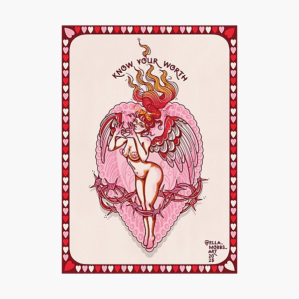 Item preview, Know Your Worth Traditional Tattoo Flash by Ella Mobbs Creep Heart designed and sold by Ella Mobbs.